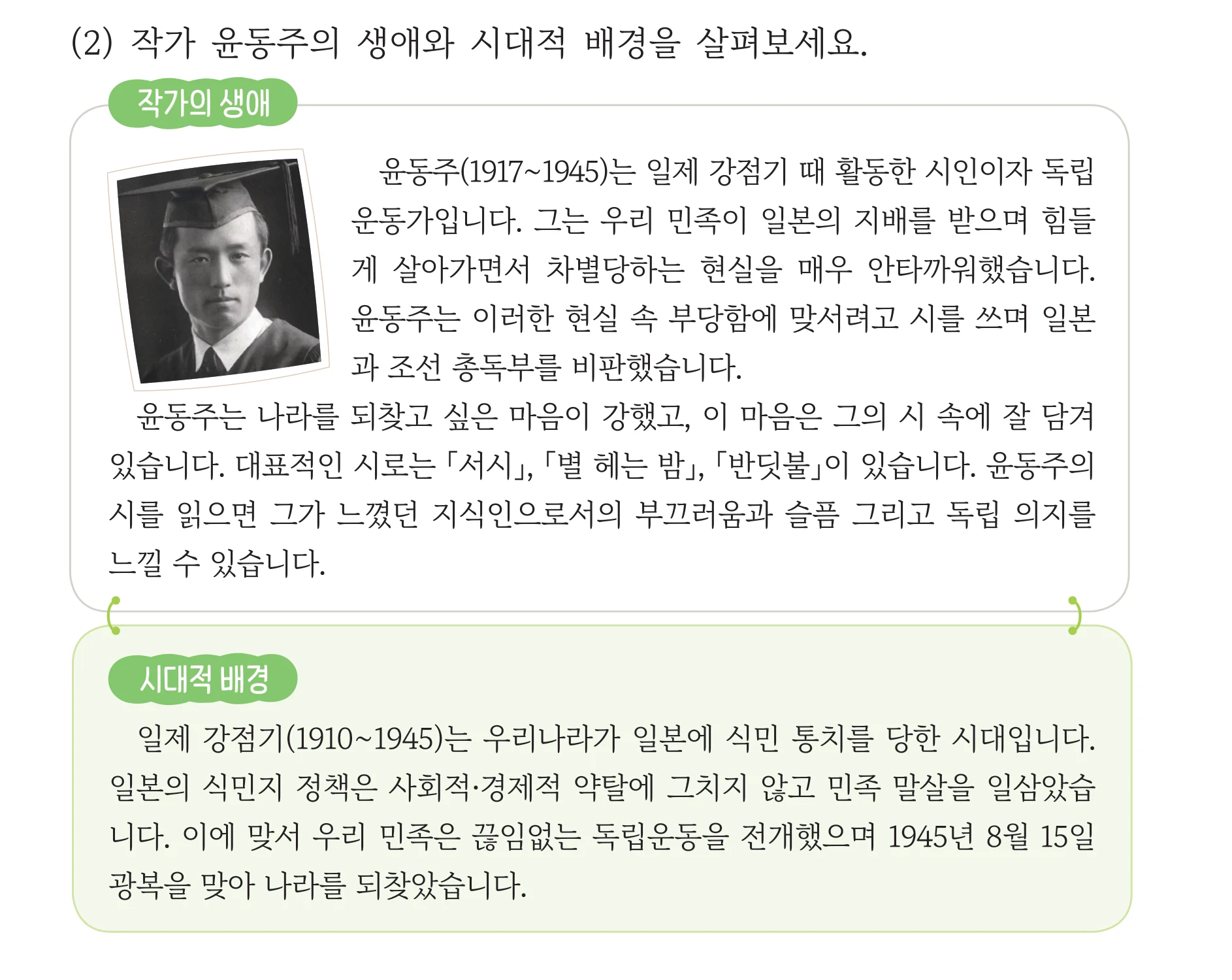 45쪽 작가의 생애 상자와 시대적 배경 상자